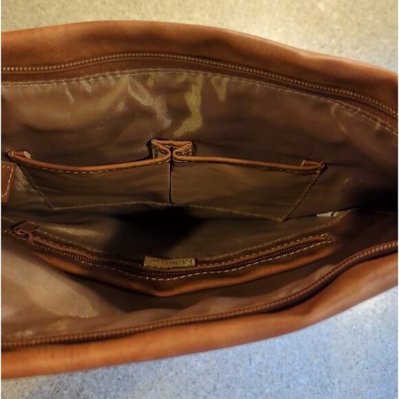 MultiSac Crossbody Vegan Leather Camel Tan Adjustable Strap Square Bag 11x11 x 3 - Picture 6 of 9